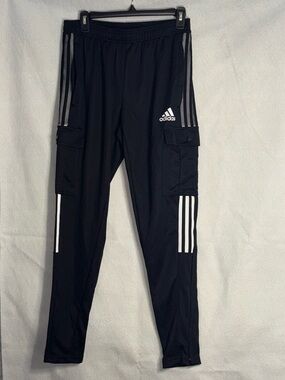 adidas Black Jogger Cargo Pants with White Stripe Detail